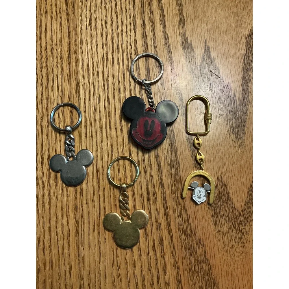 Vintage Disney Mickey Mouse Keychain Lot 4 Gold Silver Tone Metal Acrylic Mixed